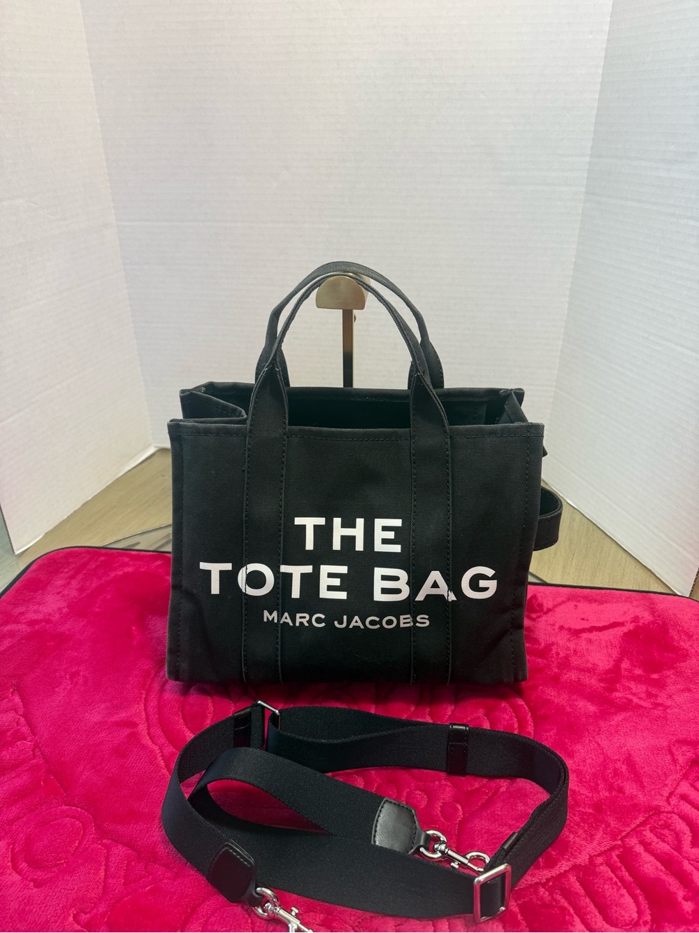 Marc Jacobs Black Canvas The Tote Bag with White Logo
